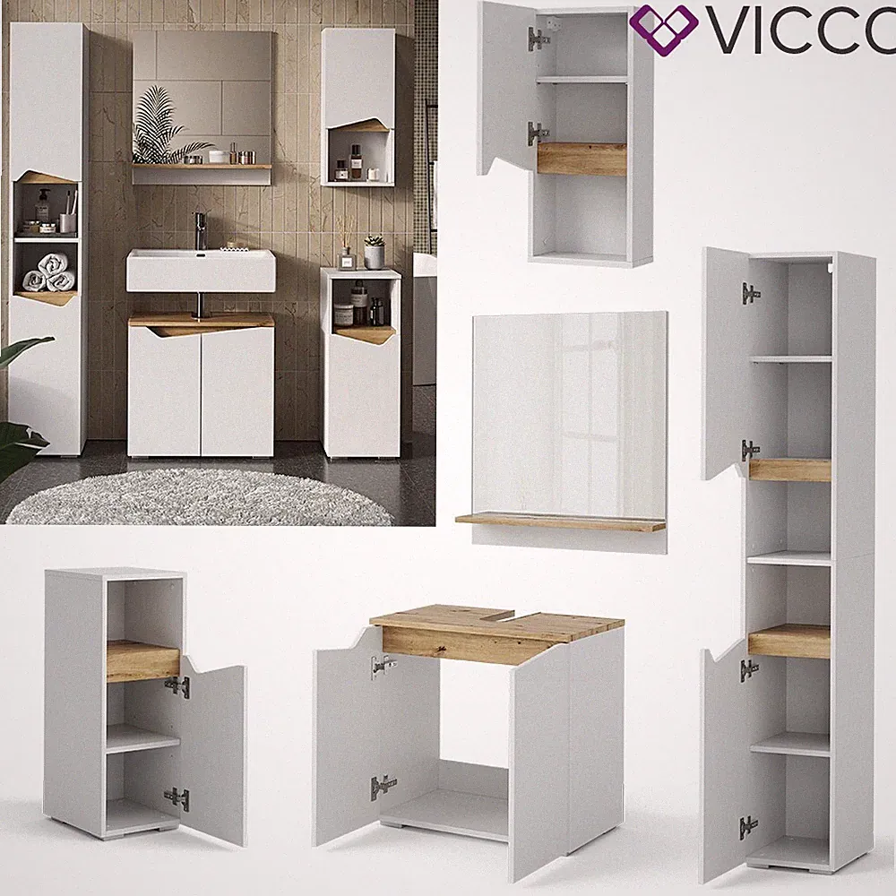 Badmöbel-Set Marelle Weiß Artisan Serie Midischrank Hochschrank Vicco
