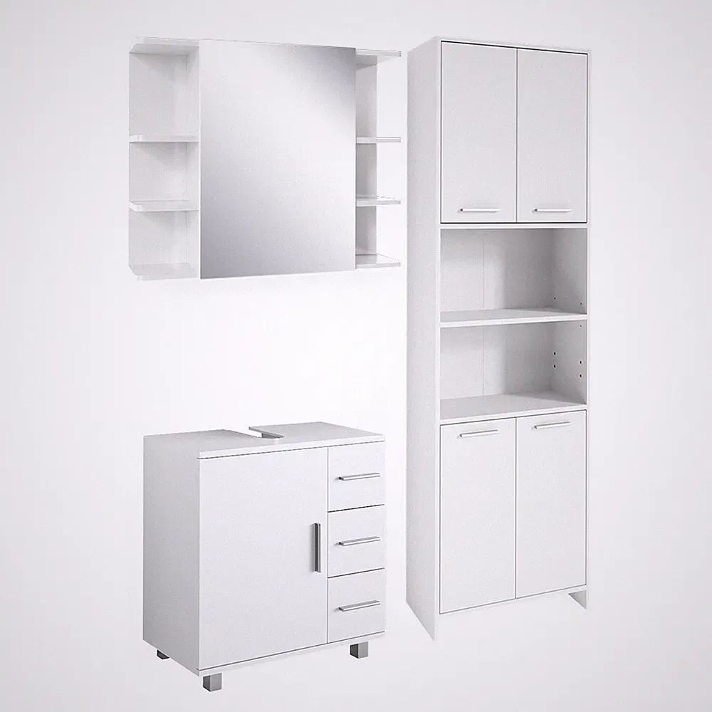 Badmöbel Set "Maris", Weiß, Hochschrank, Spiegelschrank, Unterschrank Vicco
