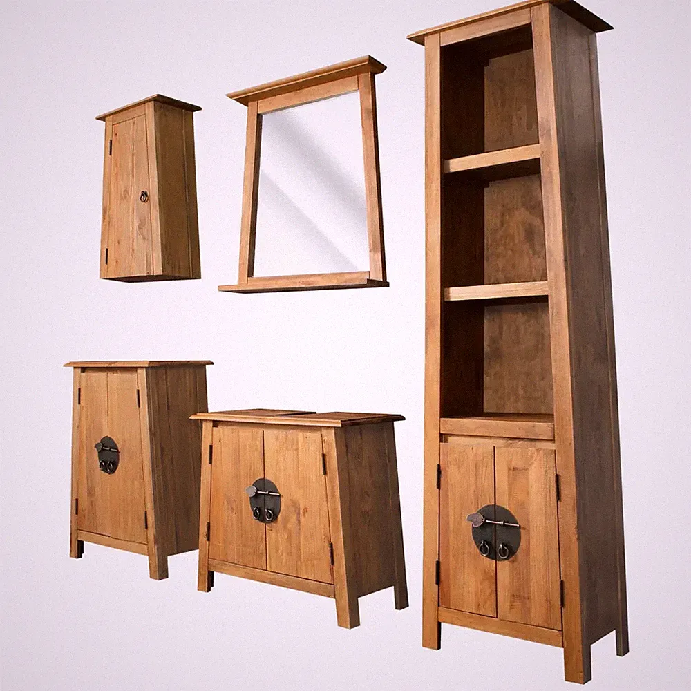 Badmöbel-Set Massivholz Kiefer 5-teilig Badezimmermöbel Komplett