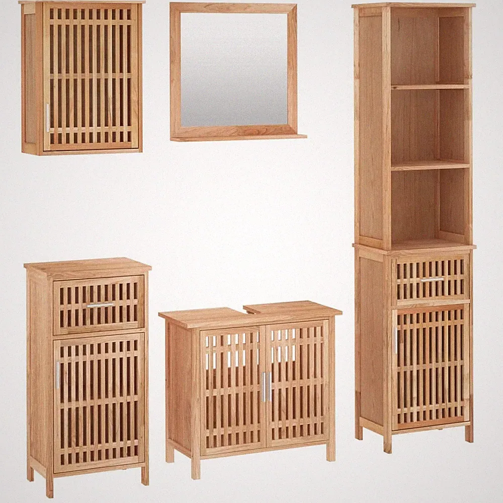 Badmöbel Set Massivholz Nussbaum Badschrank Spiegel mehrere Auswahl #A