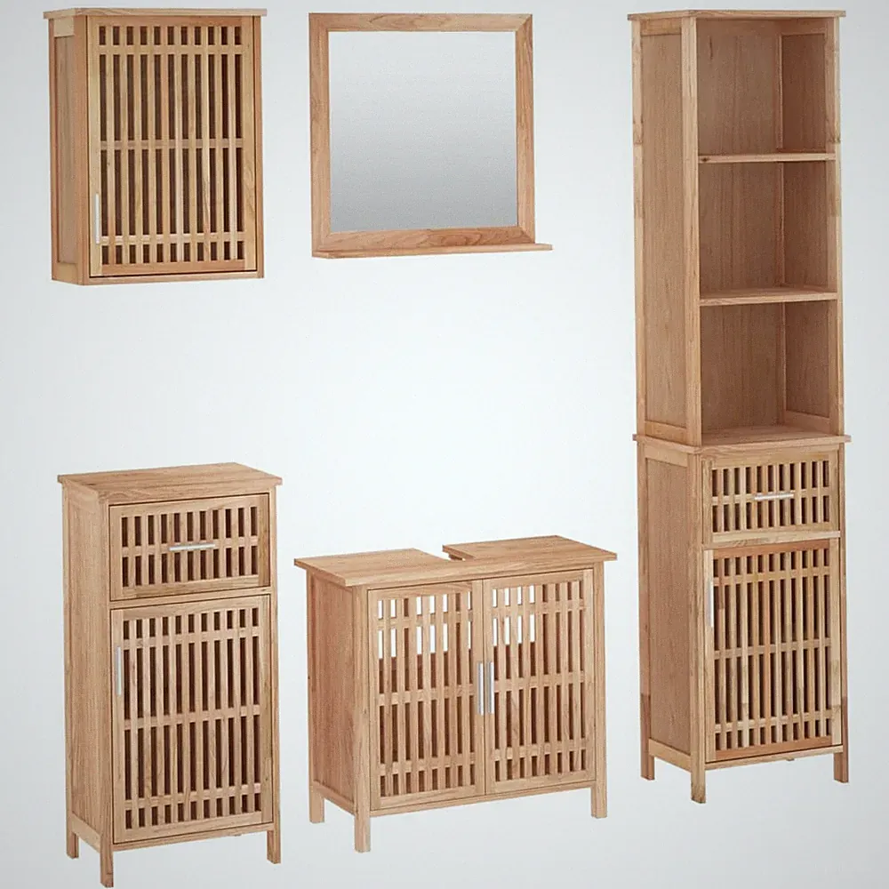 Badmöbel Set Massivholz Nussbaum Badschrank Spiegel mehrere Auswahl #A