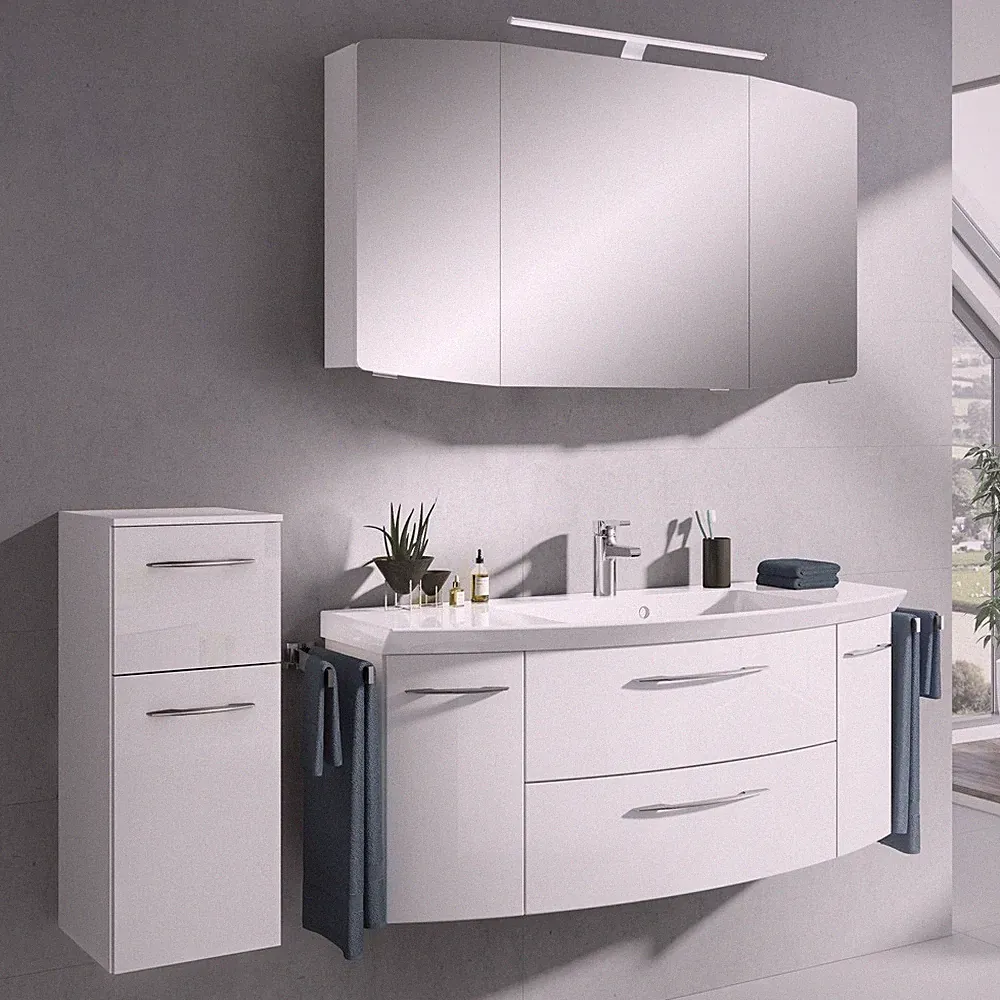 Badmöbel Set mit LED-Spiegelschrank Waschtisch Hochglanz Unterschrank Badezimmer