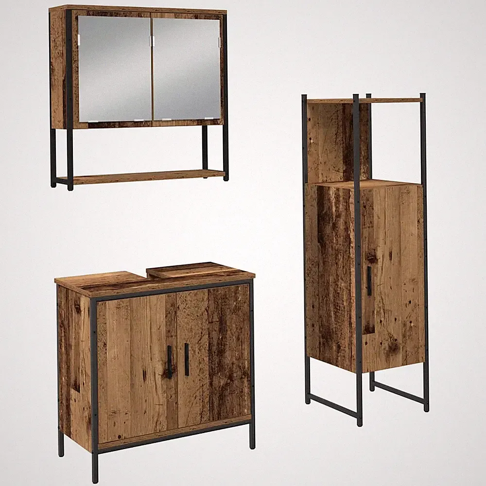 Badmöbel-Set mit Schrank und Regal 3-teilig Braun Holzwerkstoff