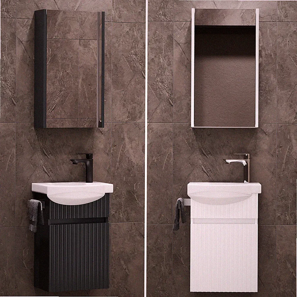 Badmöbel Set mit Spiegelschrank & Waschbecken 40 cm – Wega Matt Weiß/Anthrazit
