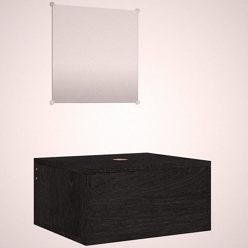 Badmöbel Set mit Waschbeckenschrank und Spiegel Schwarz Holz modern