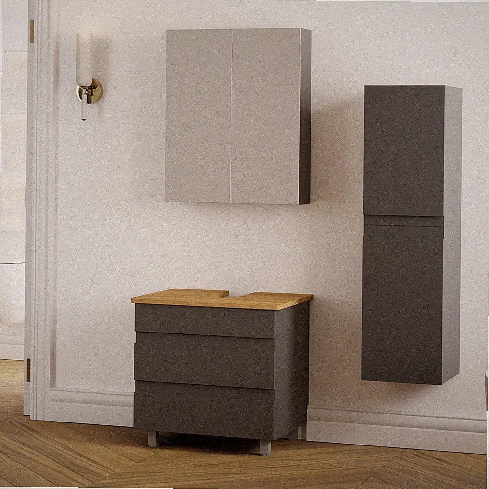 Badmöbel Set ohne Waschbecken Lara-Badunterschrank & Spiegelschrank, Hochschrank