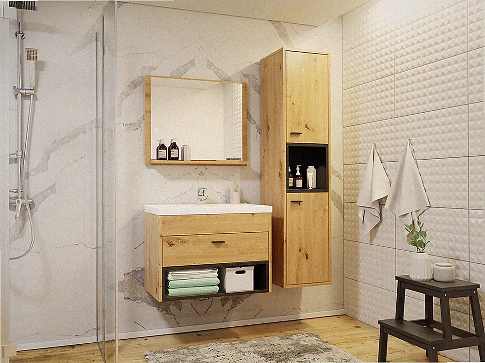 Badmöbel-Set Olaf I Badmoebel Badezimmer-Set mit Waschbecken und Spiegel M24