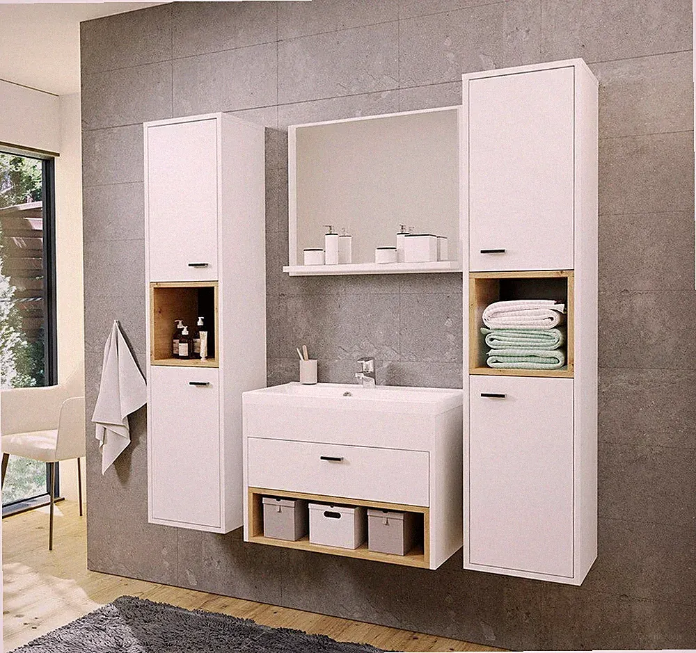 Badmöbel-Set Olaf II Stilvoll Badezimmer-Set mit Waschbecken und Spiegel M24