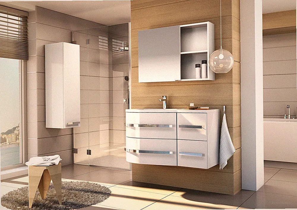Badmöbel Set "OPAL WEISS" Badmöbel mit Waschbecken MDF Hochglanz
