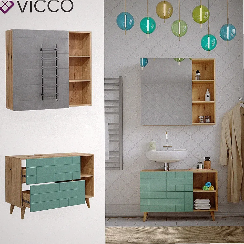 Badmöbel-Set Rudi in Eiche Evoke Mintgrün, Badezimmer, modern, 2-teilig Vicco