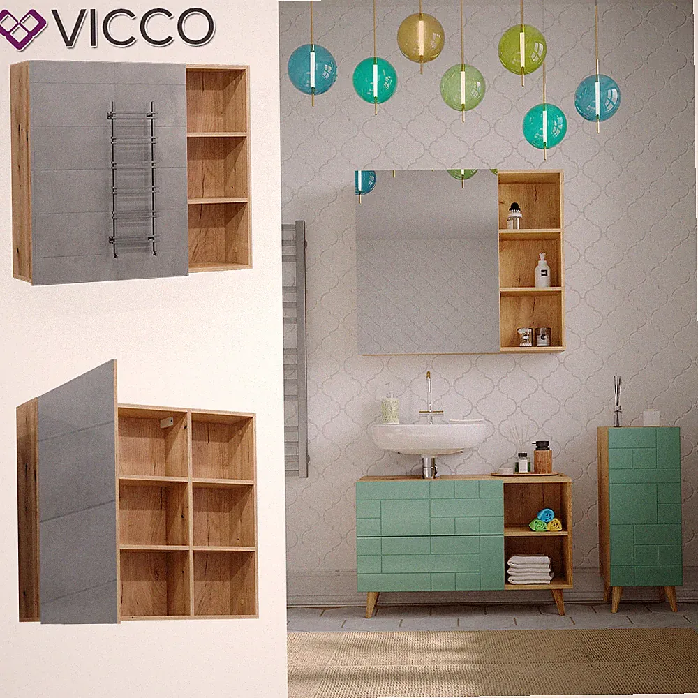 Badmöbel-Set Rudi in Eiche Evoke Mintgrün, Badezimmer, moderne Badserie Vicco