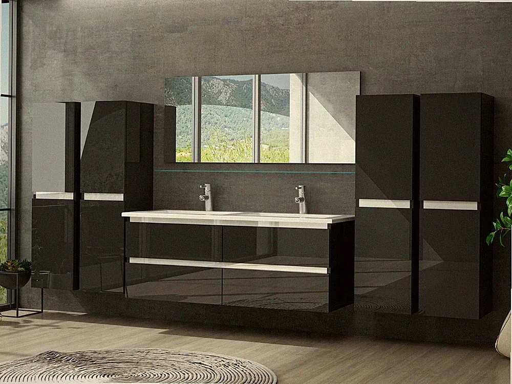 Badmöbel Set Schwarz Hochglanz Badezimmermöbel 120 cm bis 8 Tlg doppelwaschtisch