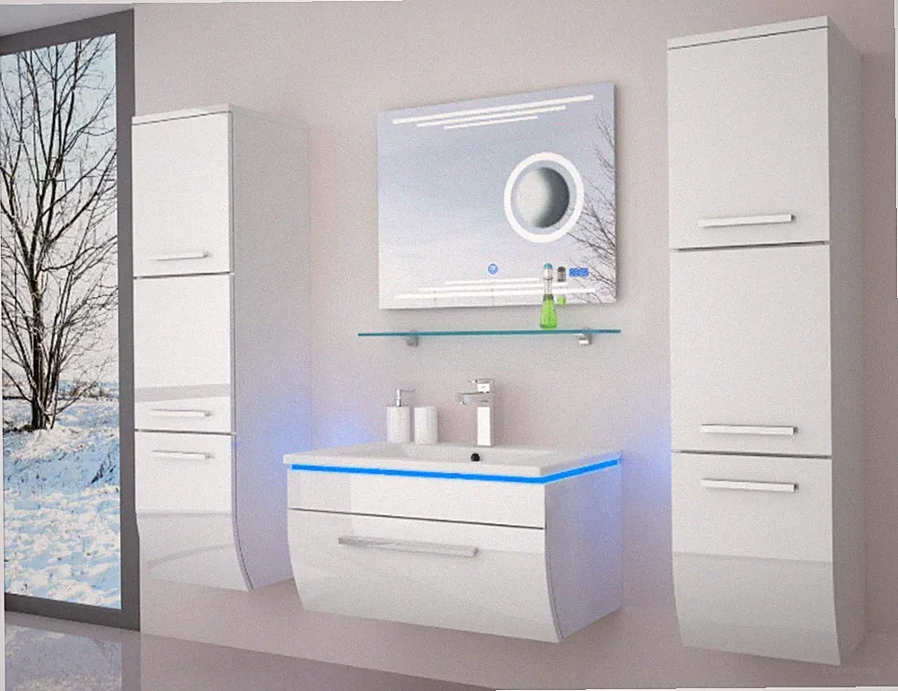 Badmöbel Set schwarz oder weiss hochglanz Kosmetik Desgin Badezimmermöbel LEDUhr