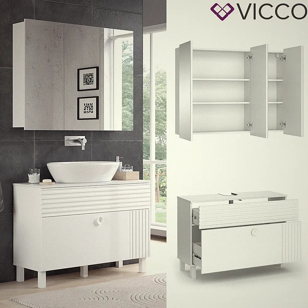 Badmöbel-Set Sola Weiß matt, moderne Serie, Waschtischunterschrank Vicco