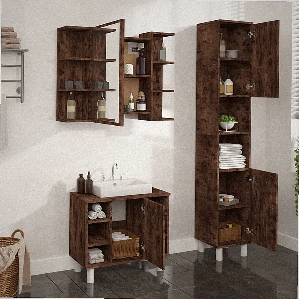 Badmöbel Set Spiegel Unterschrank Badschrank Schrank 3 tlg. Holzwerkstoff vidaXL