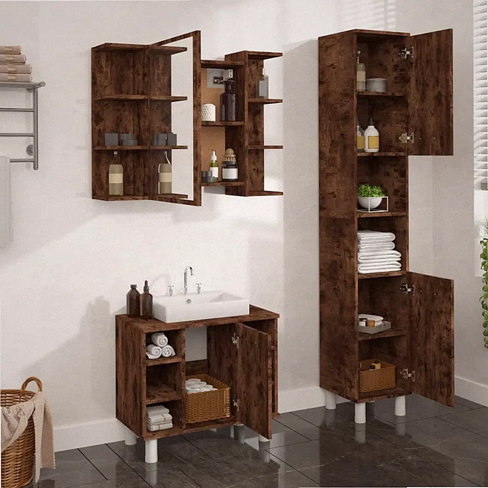 Badmöbel Set Spiegel Unterschrank Badschrank Schrank 3 tlg. Holzwerkstoff vidaXL