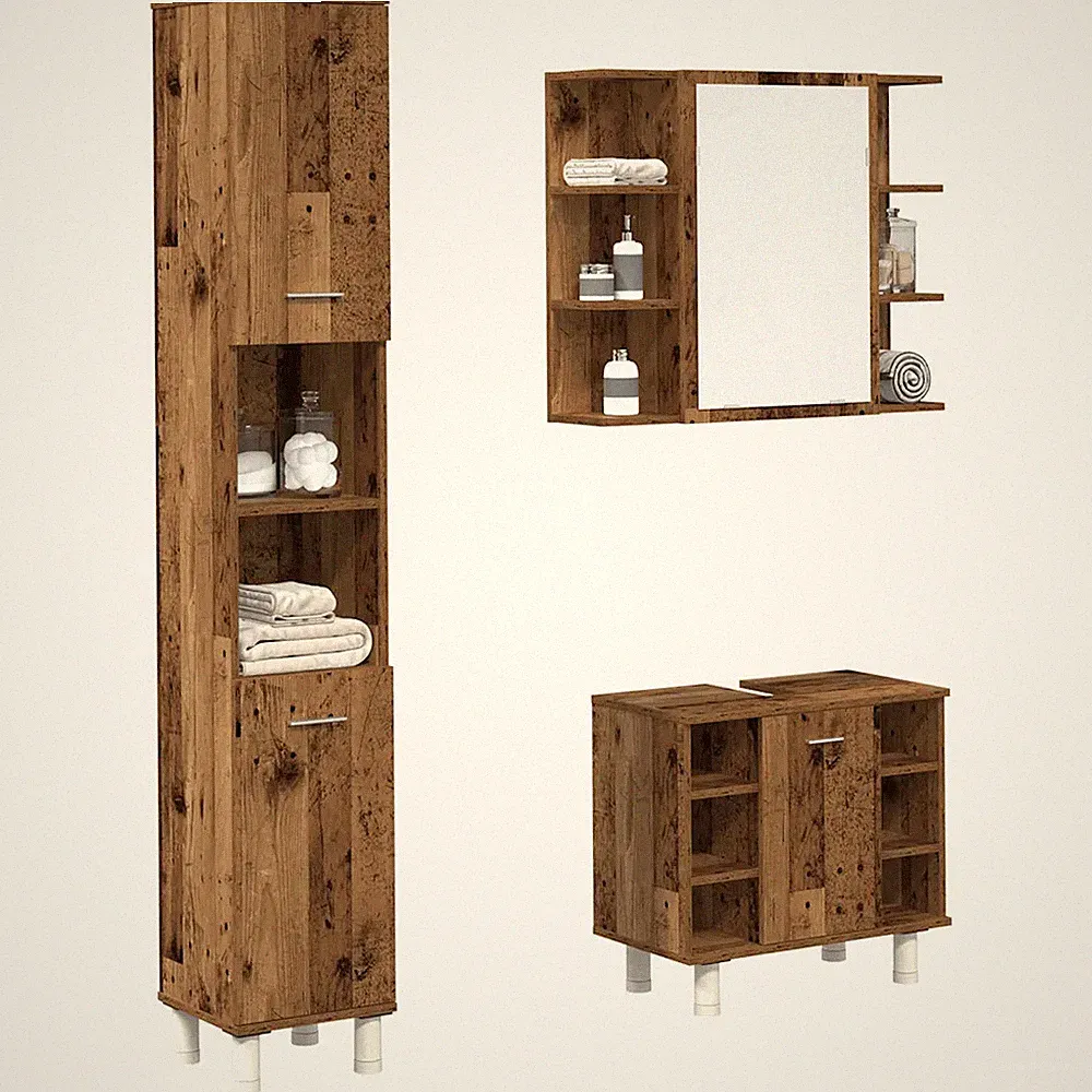 Badmöbel Set Spiegel Unterschrank Badschrank Schrank 3 tlg. Holzwerkstoff vidaXL