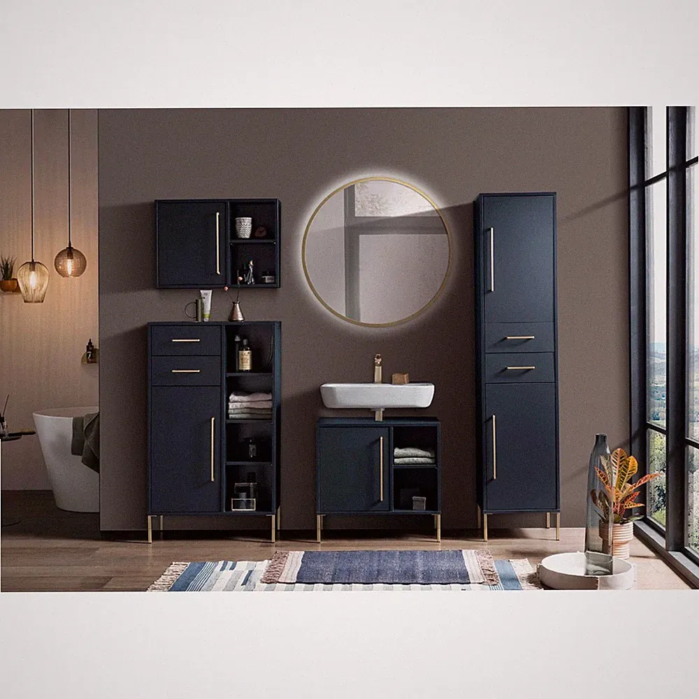 Badmöbel Set, Spiegel, Unterschrank, Hochschrank, Highboard, Hängeschrank