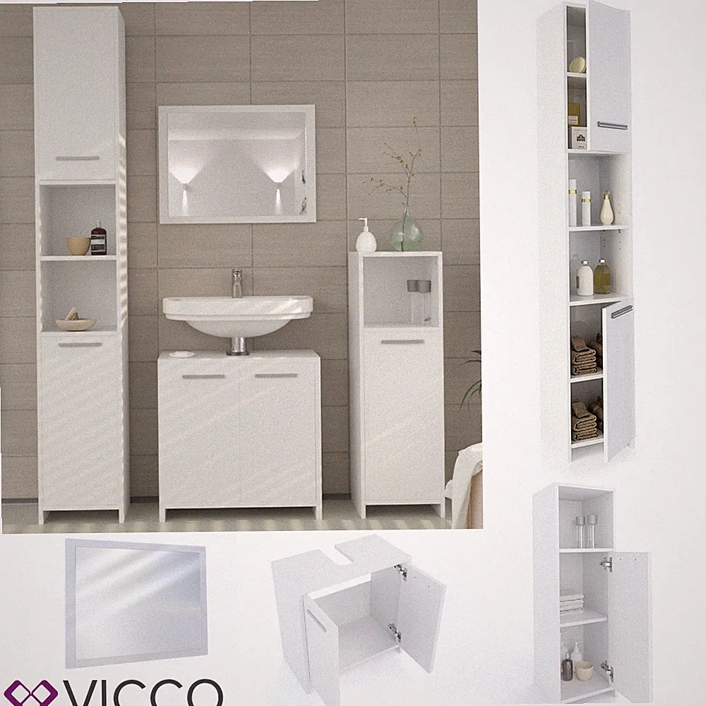 Badmöbel Set Spiegel Waschbeckenunterschrank Badschrank Kiko Weiß Vicco