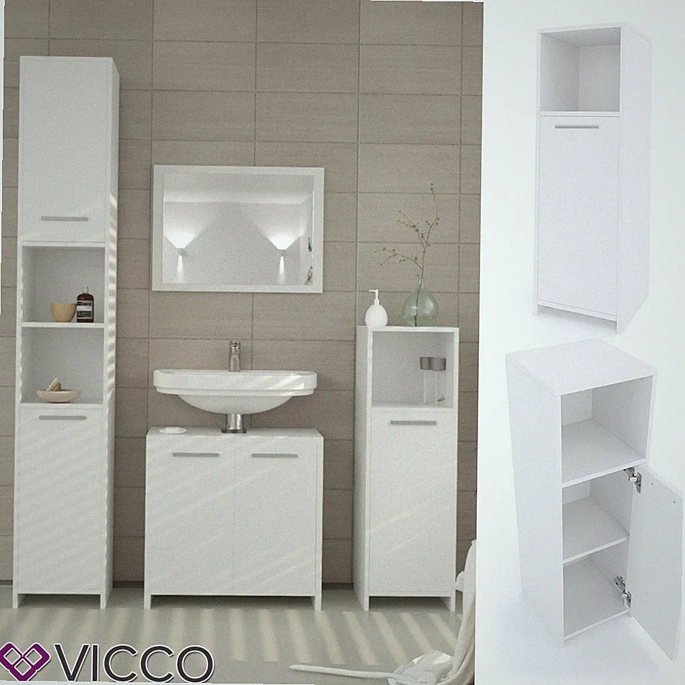 Badmöbel Set Spiegel Waschbeckenunterschrank Badschrank Kiko Weiß Vicco