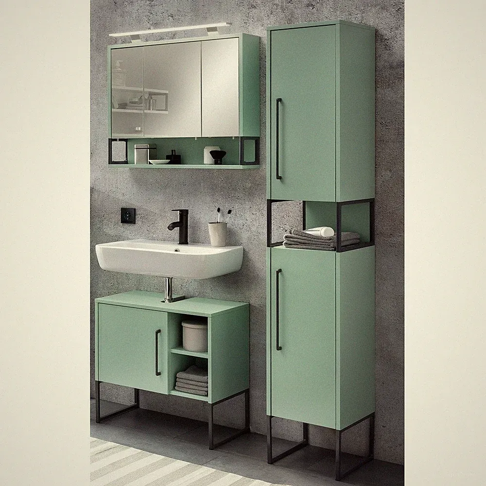 Badmöbel Set Spiegelschrank Hochschrank Waschbeckenunterschrank mintgrün modern