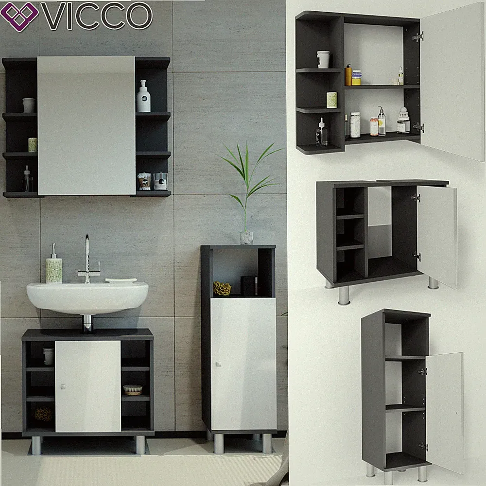 Badmöbel Set Spiegelschrank Unterschrank Badregal Badschrank Fynn Weiß Vicco