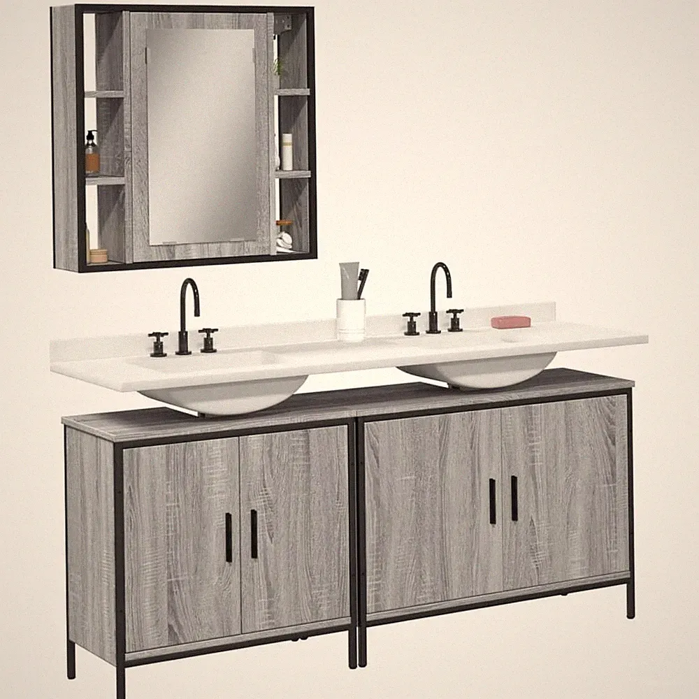 Badmöbel Set Spiegelschrank Unterschrank Badschrank Badezimmermöbel 3tlg. vidaXL