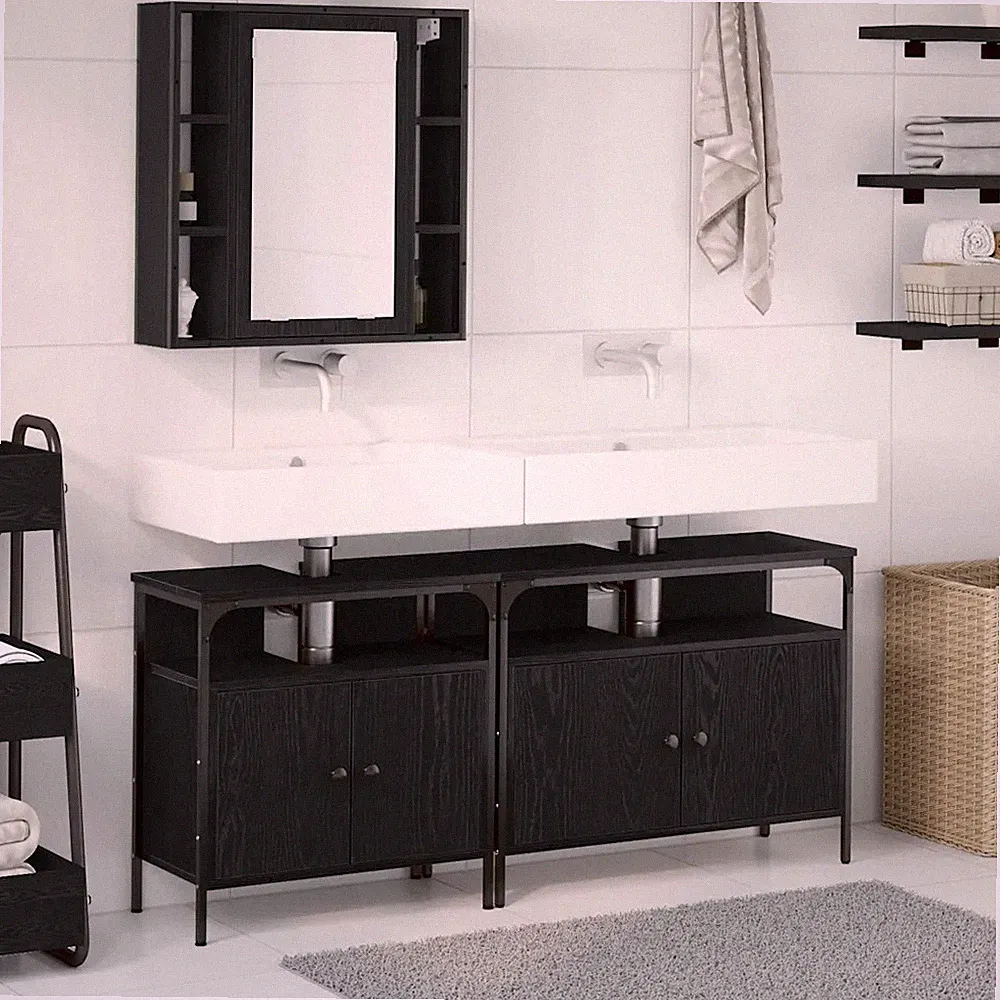 Badmöbel Set Spiegelschrank Unterschrank Badschrank Badezimmermöbel 3tlg. vidaXL