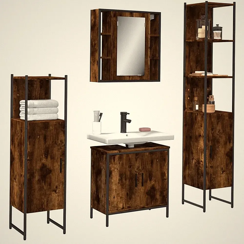 Badmöbel Set Spiegelschrank Unterschrank Badschrank Badezimmermöbel 4tlg. vidaXL