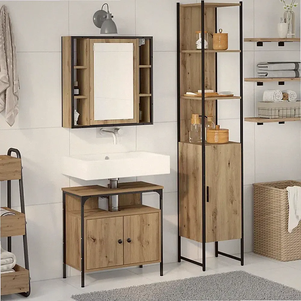 Badmöbel Set Spiegelschrank Unterschrank Badschrank Hochschrank 3-tlg. vidaXL