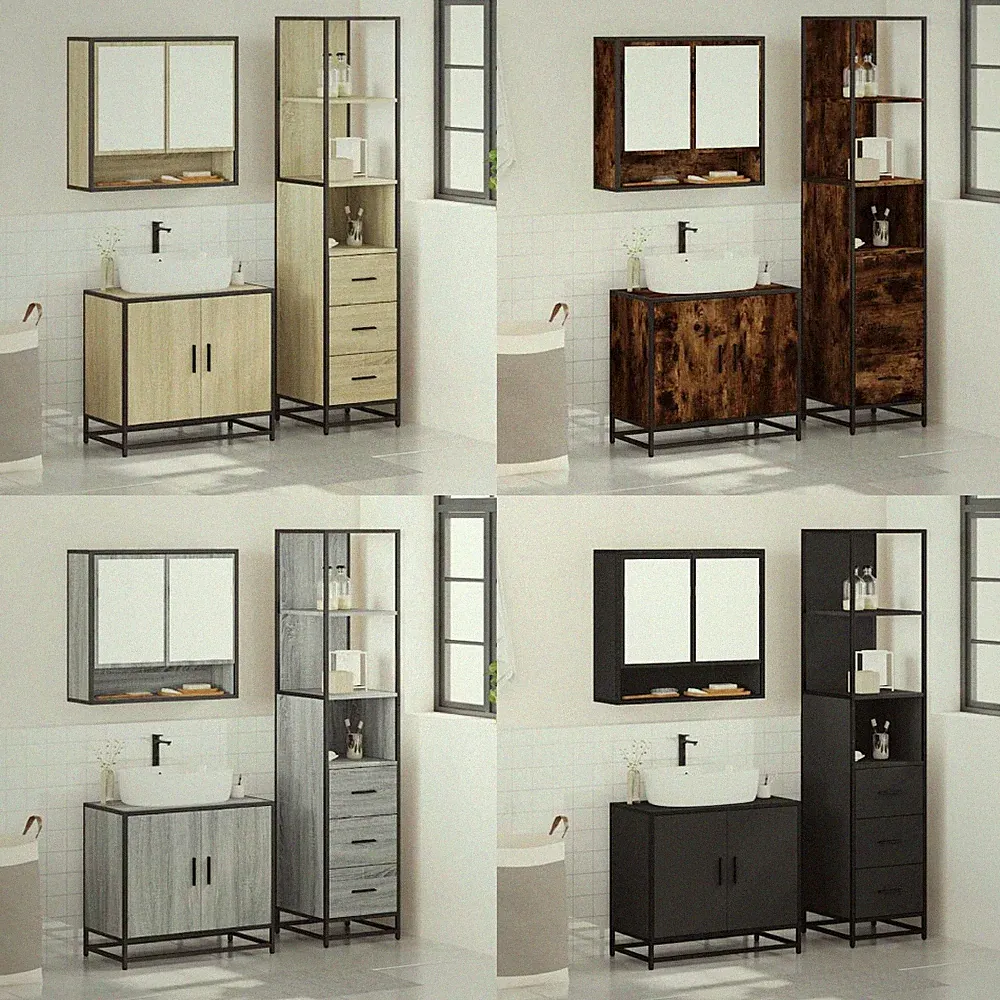 Badmöbel Set Spiegelschrank Unterschrank Badschrank Hochschrank 3-tlg. vidaXL
