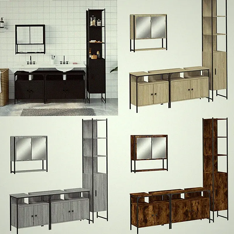 Badmöbel Set Spiegelschrank Unterschrank Badschrank Hochschrank 4-tlg. DE
