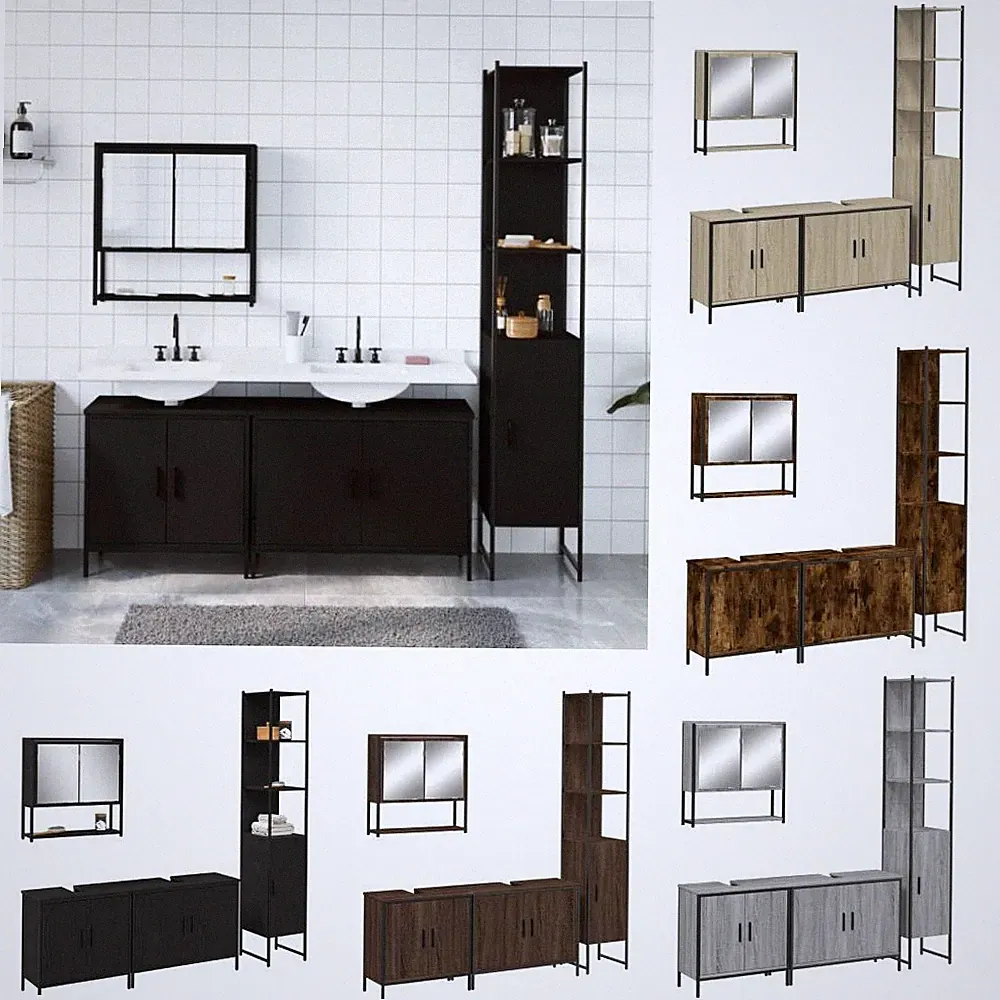 Badmöbel Set Spiegelschrank Unterschrank Badschrank Hochschrank 4-tlg. vidaXL