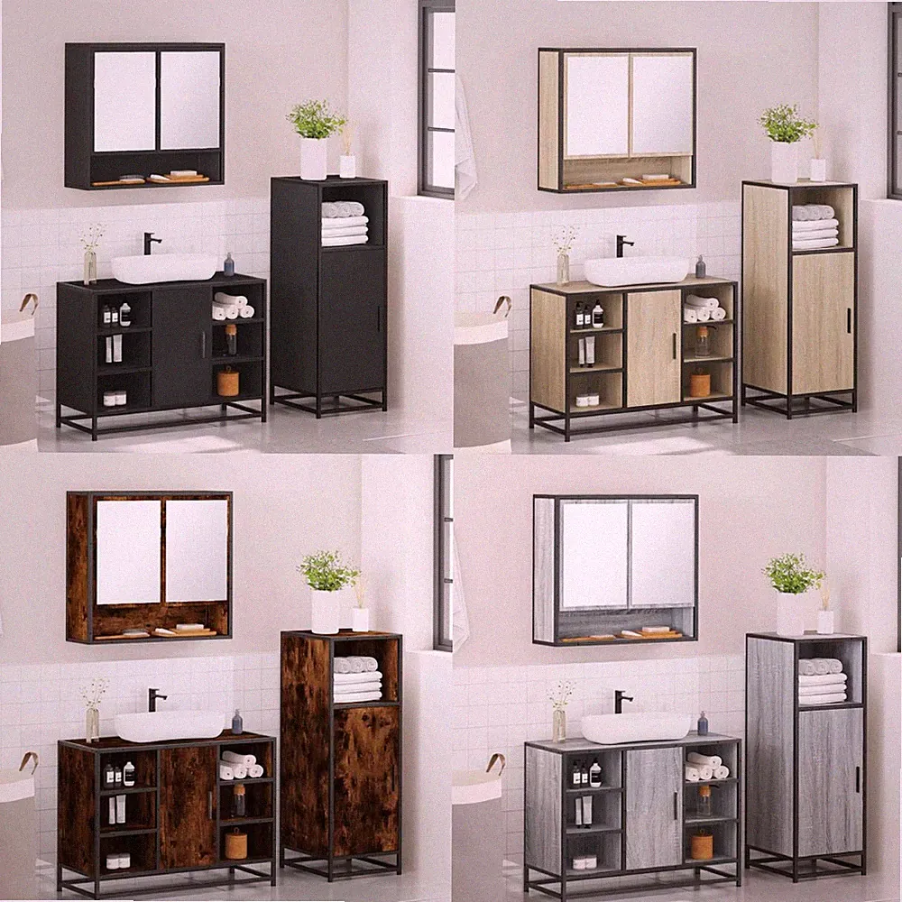 Badmöbel Set Spiegelschrank Unterschrank Badschrank Midischrank 3-tlg. vidaXL