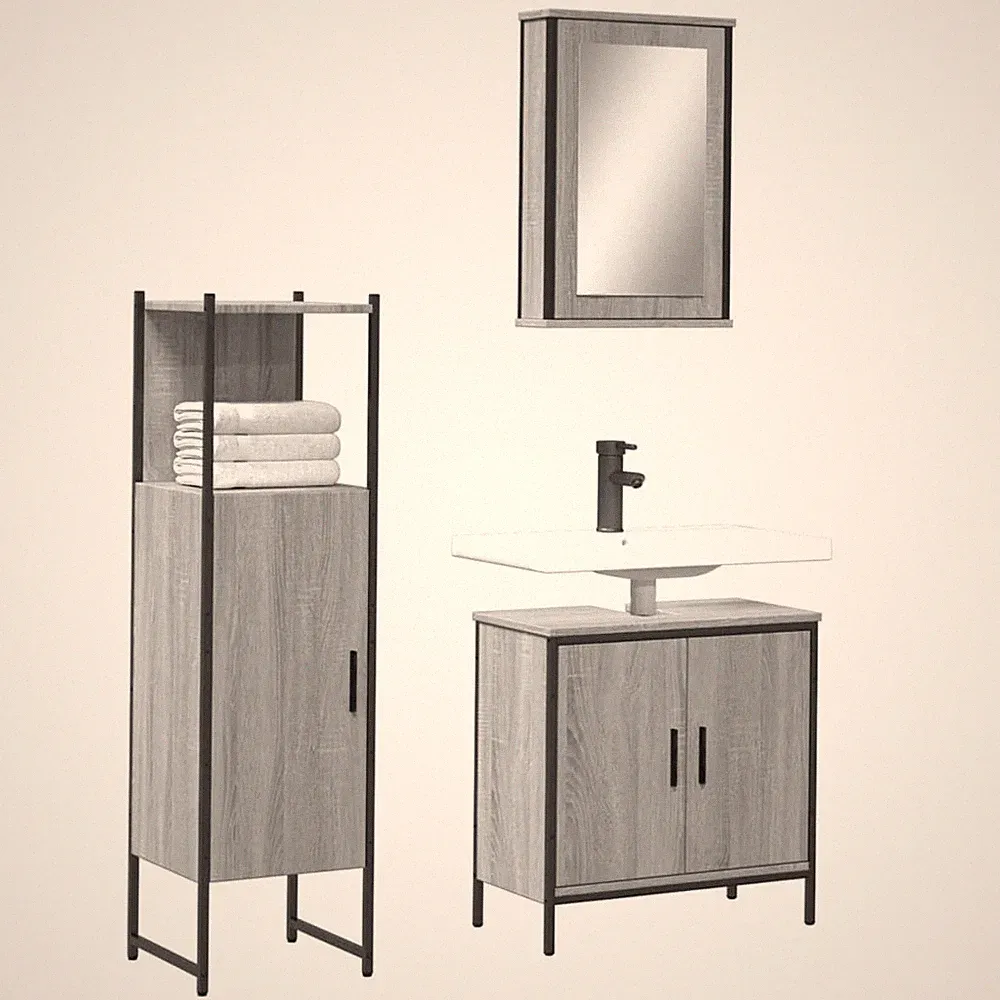 Badmöbel Set Spiegelschrank Unterschrank Midischrank Badschrank 3-tlg. vidaXL
