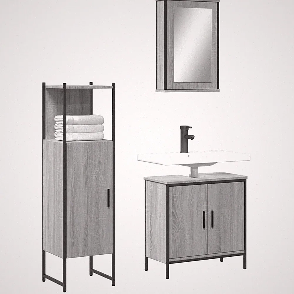 Badmöbel Set Spiegelschrank Unterschrank Midischrank Badschrank 3-tlg. vidaXL