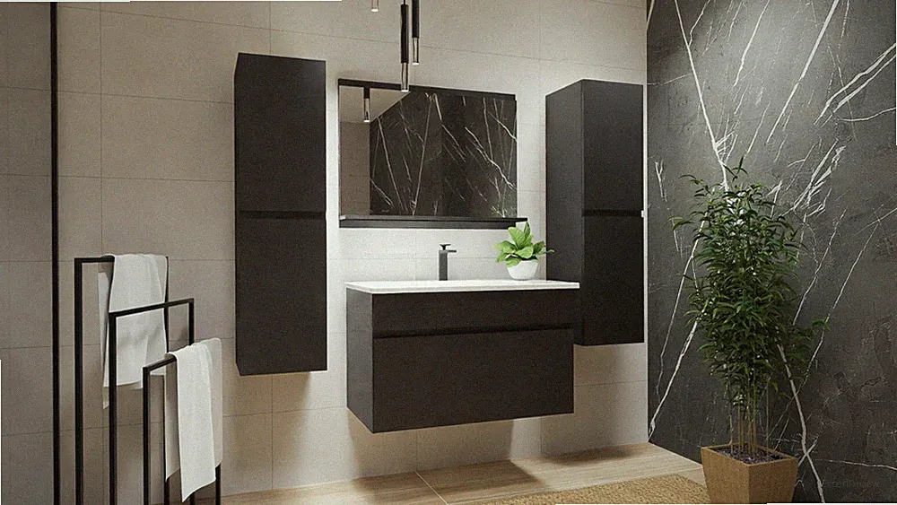‖ Badmöbel set Stella - WBU mit Waschbecken ‖ Hochschrank ‖ Spiegel mit Ablage ‖