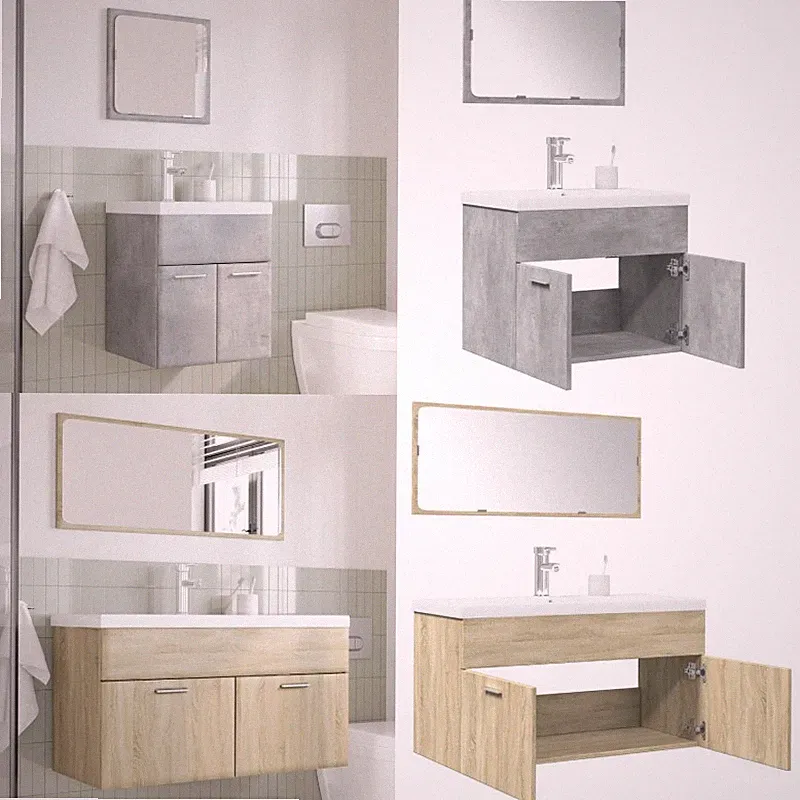 Badmöbel Set Unterschrank Badschrank Spiegel Einbaubecken Bad 3-tlg.