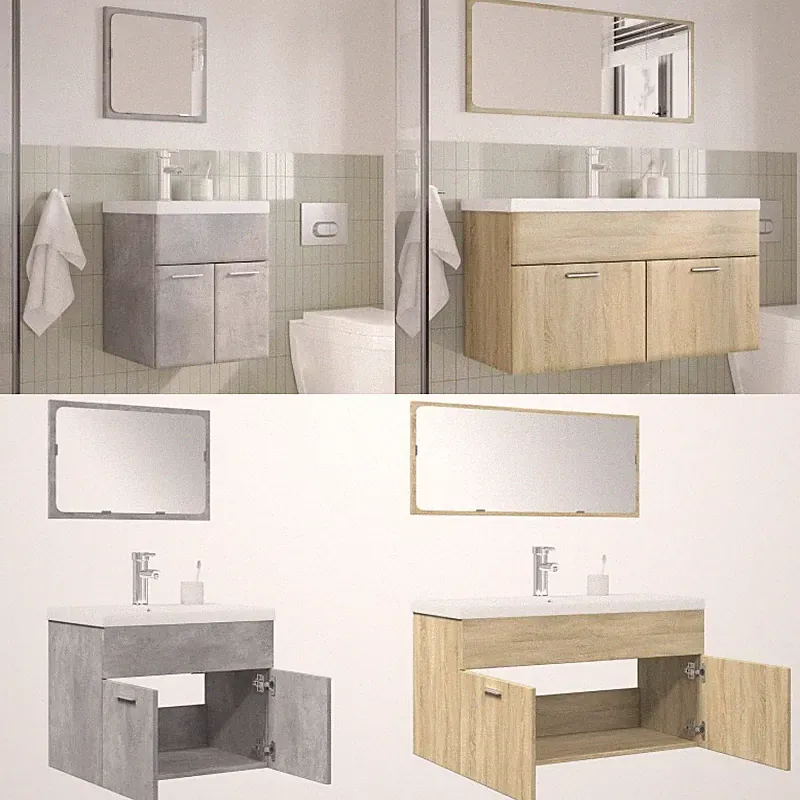 Badmöbel Set Unterschrank Badschrank Spiegel Einbaubecken Bad 3-tlg. DE