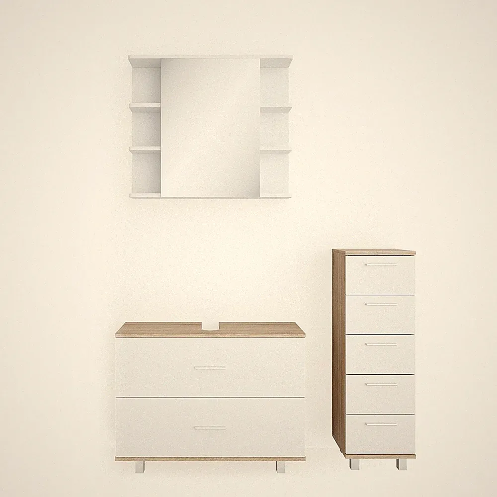 Badmöbel-Set Vicco Ilias 3 Teile, mit Unterschrank 80 cm