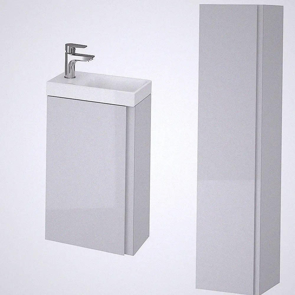 Badmöbel Set Waschbecken-Unterschrank 40 cm Hochschrank mit Spiegel 160 cm, Grau