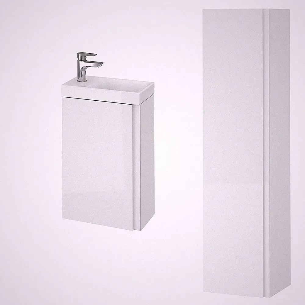 Badmöbel Set Waschbecken-Unterschrank 40 cm Hochschrank mit Spiegel 160 cm, Weiß