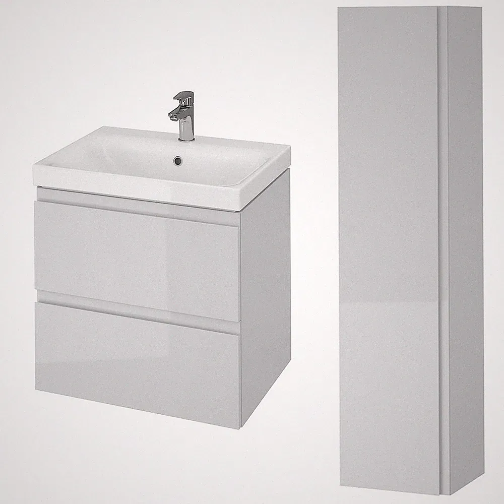 Badmöbel Set Waschbecken-Unterschrank 60 cm Hochschrank mit Spiegel 160 cm, Grau