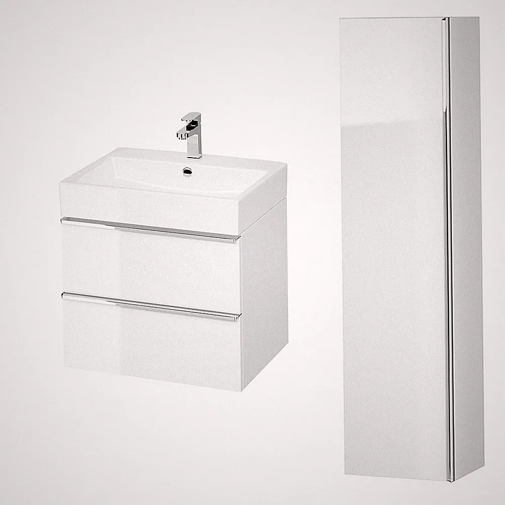 Badmöbel Set Waschbecken-Unterschrank 60 cm Hochschrank mit Spiegel 160 cm, Weiß