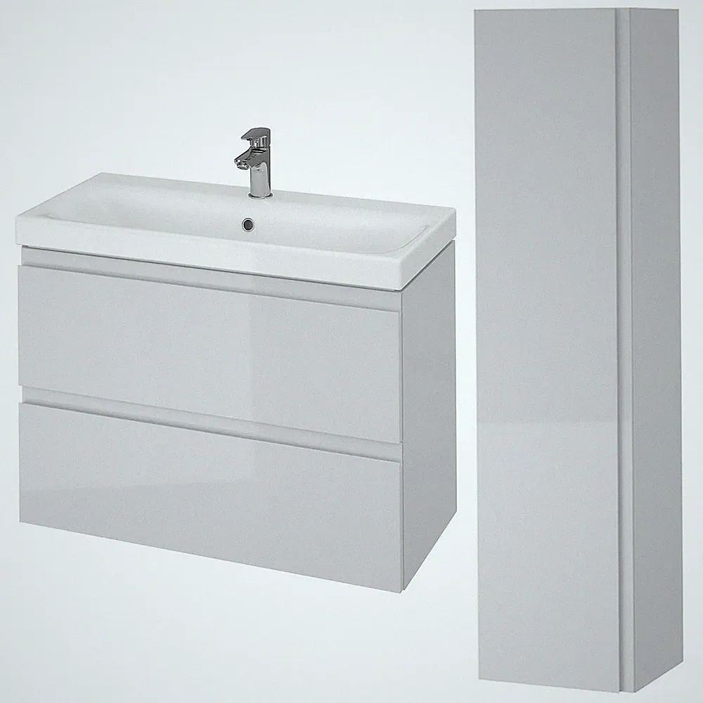 Badmöbel Set Waschbecken-Unterschrank 80 cm Hochschrank mit Spiegel 160 cm, Grau