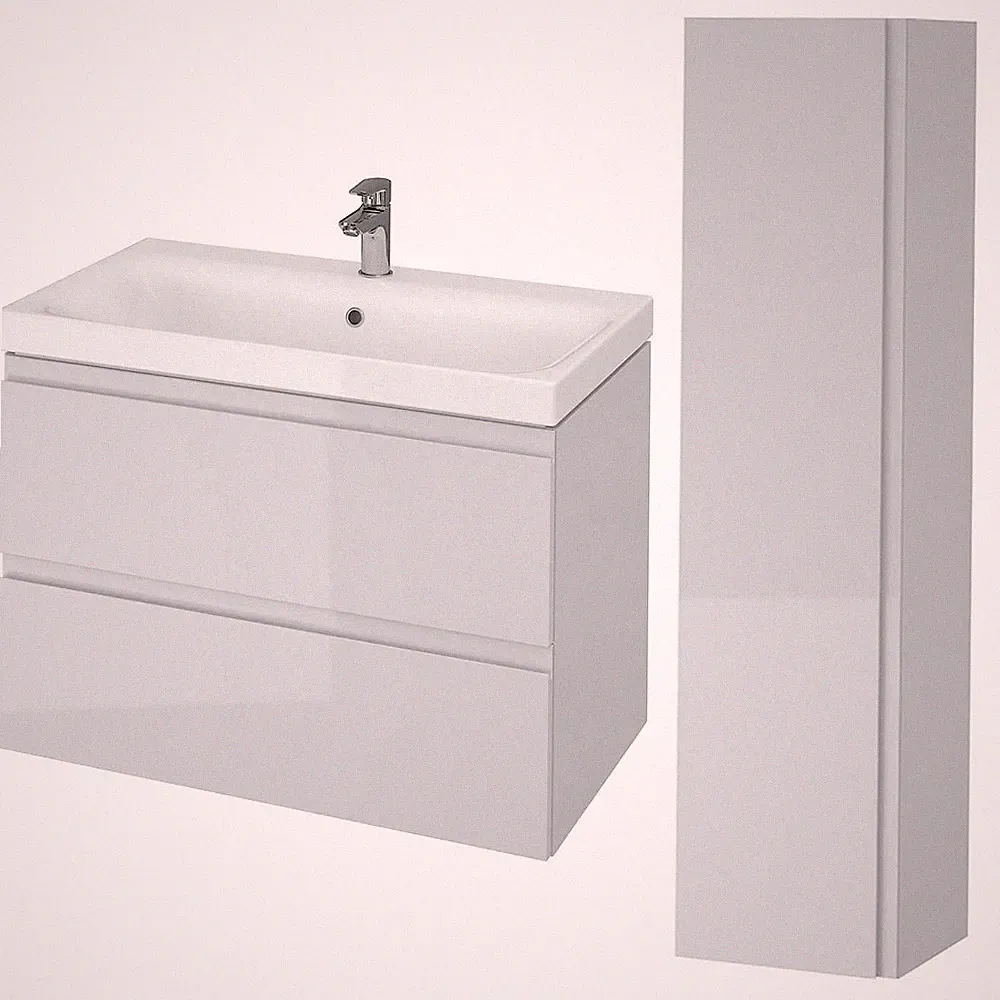 Badmöbel Set Waschbecken-Unterschrank 80 cm Hochschrank mit Spiegel 160 cm, Grau