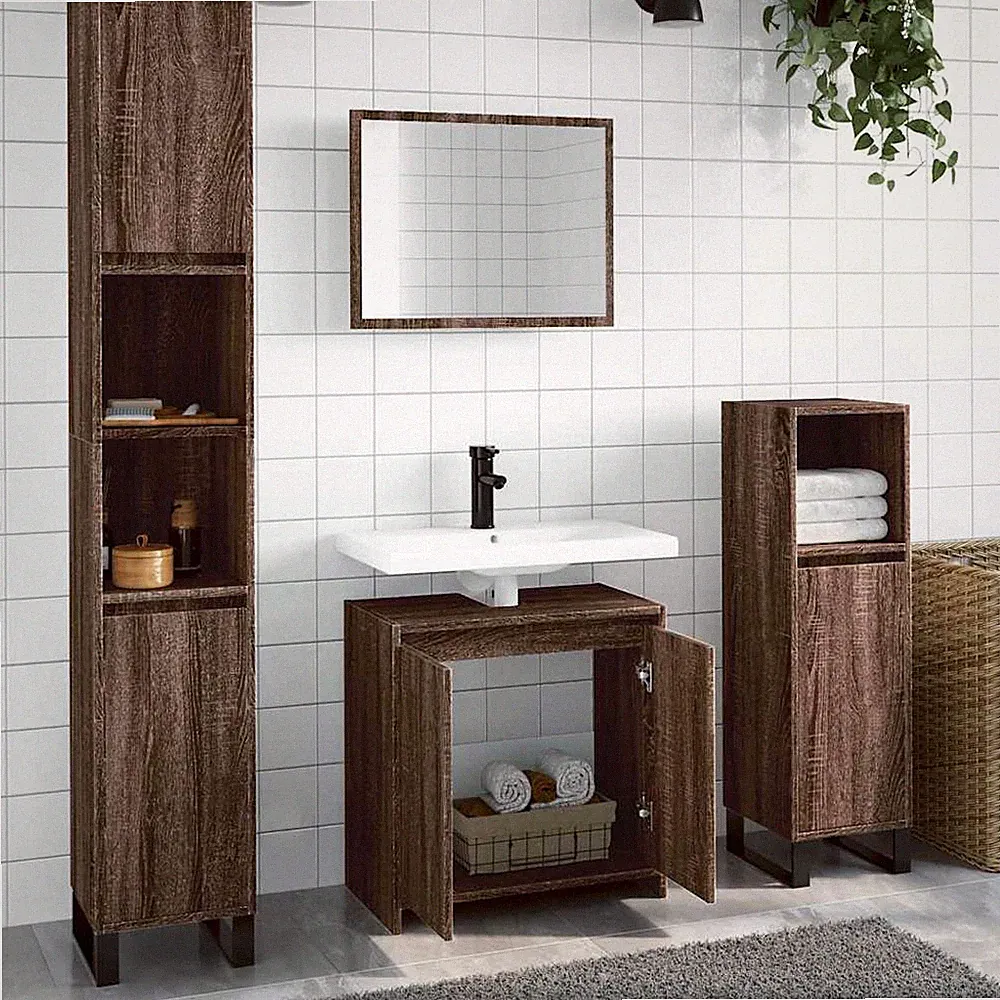 Badmöbel Set Waschbeckenunterschrank mit Spiegel Badchrank Badzimmerschrank