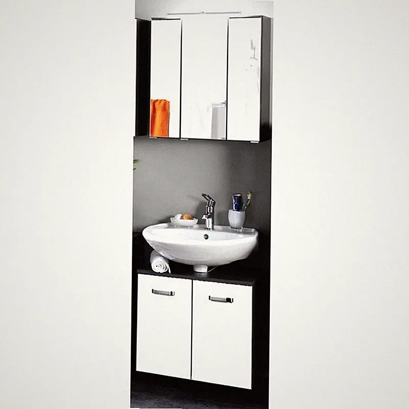 Badmöbel Set Waschplatz weiß Waschbeckenschrank LED Spiegelschrank Gäste WC Bad