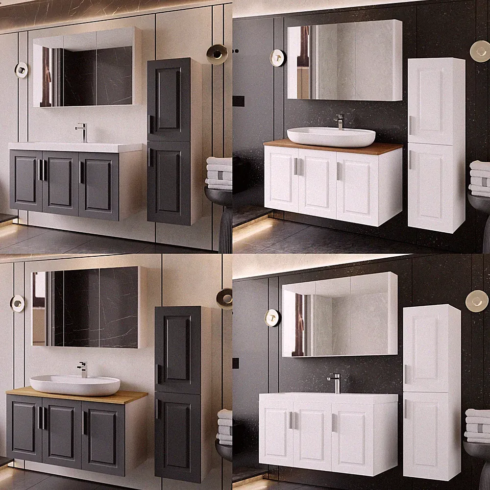Badmöbel Set Waschtisch mit Unterschrank 100 cm 80 60 Spiegelschrank Hochschrank