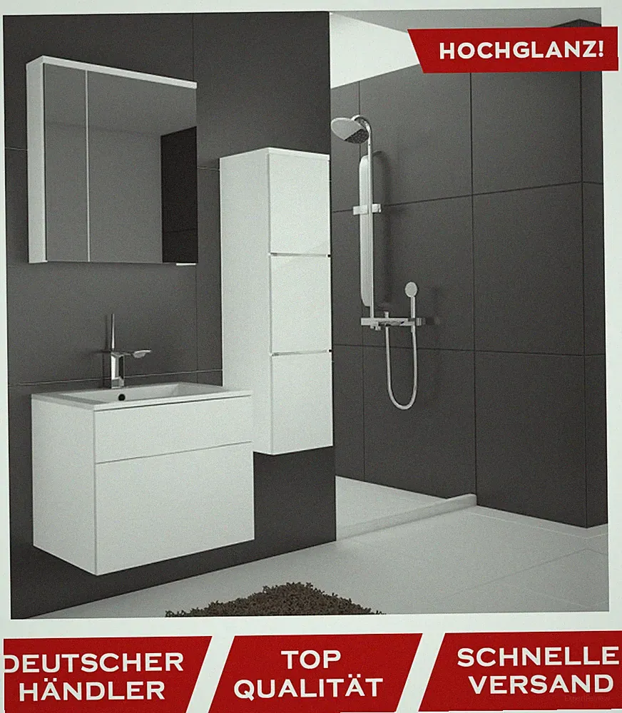 Badmöbel Set Weiss Hochglanz Badezimmermöbel Waschbecken Spiegel